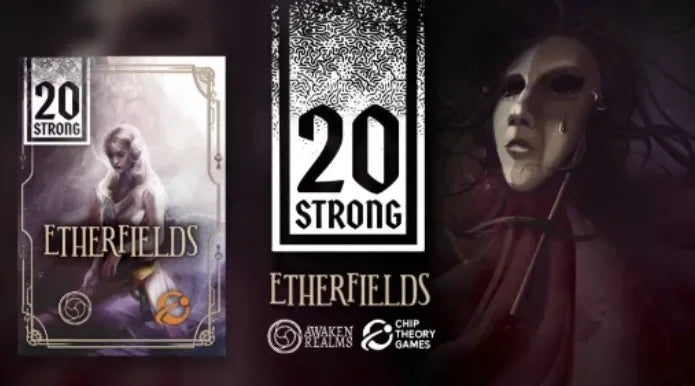 Card game packaging for '20 Strong Etherfields' with a dark and mystical theme.