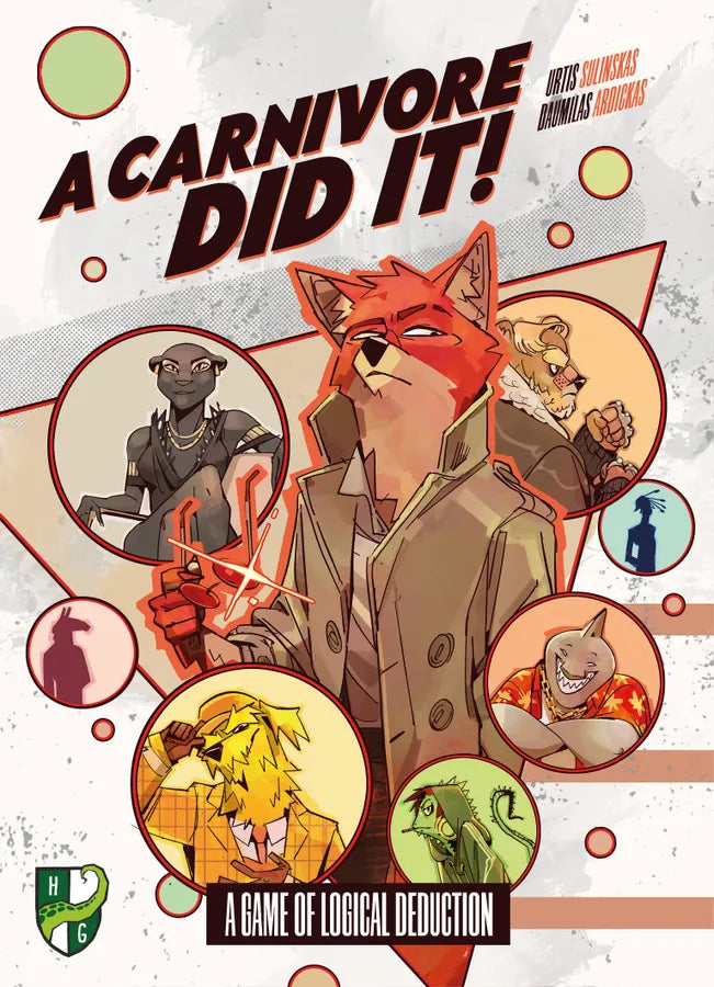Cover of 'A Carnivore Did It!' game with a fox character and other animals.
