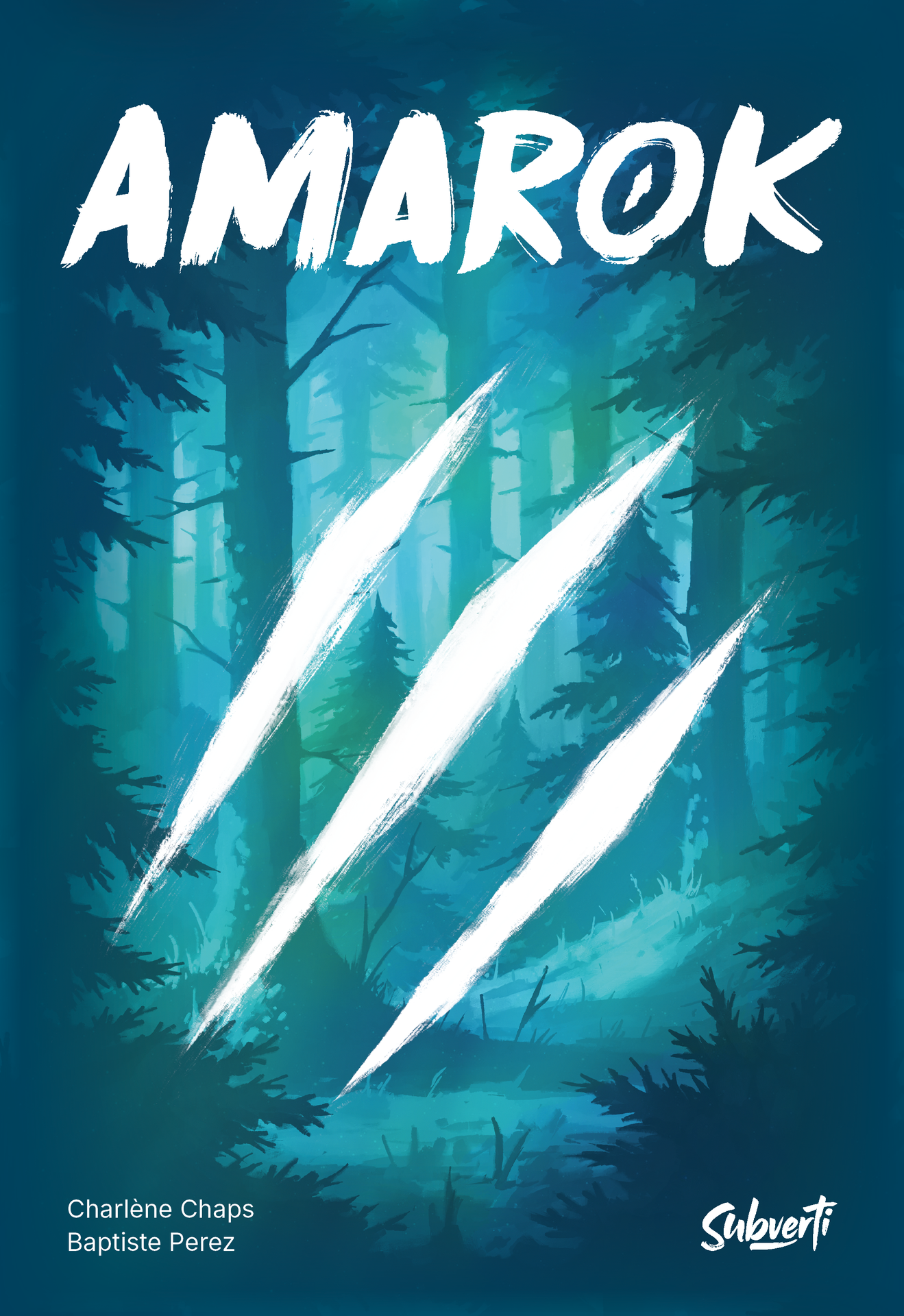 Cover of 'Amarok' with a forest background and white text