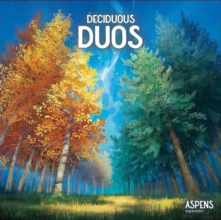 Artistic depiction of deciduous trees with 'Deciduous Duos' text and 'Aspens' branding.