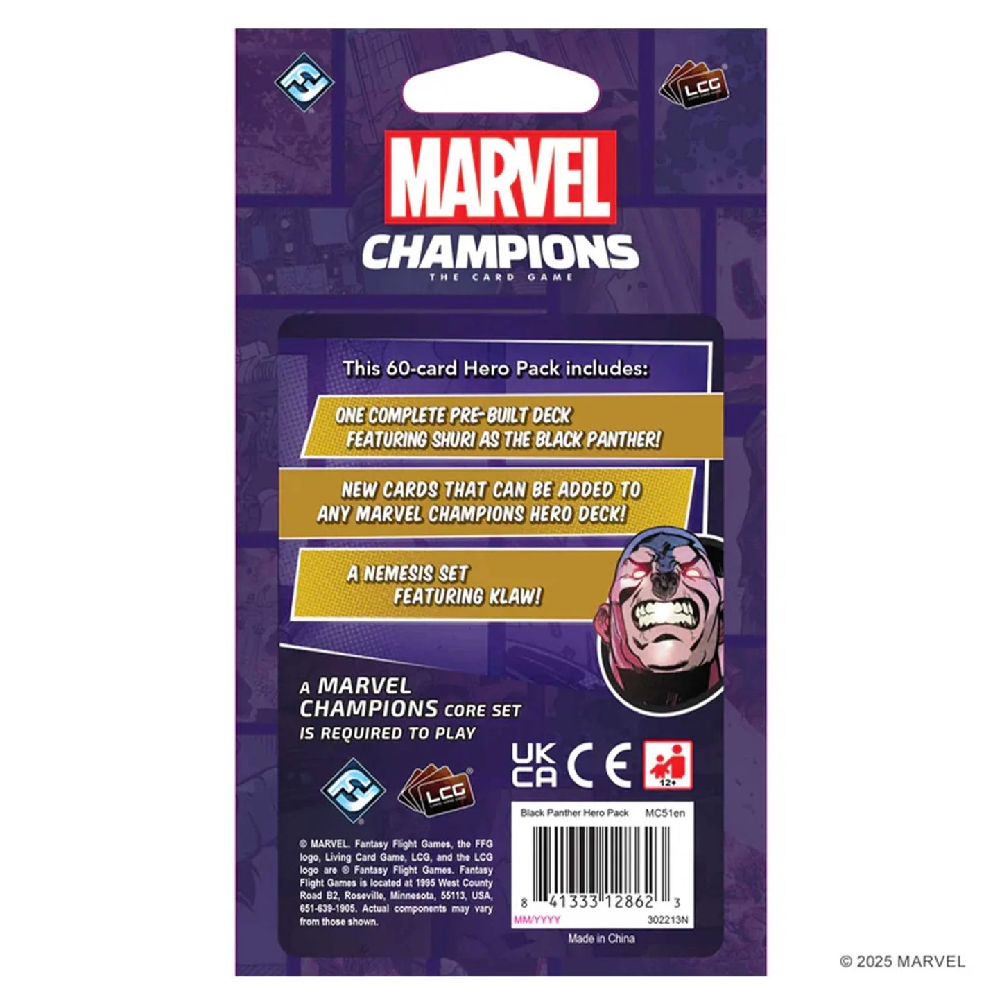 Marvel Champions card game hero pack packaging with Marvel logo and character illustration.