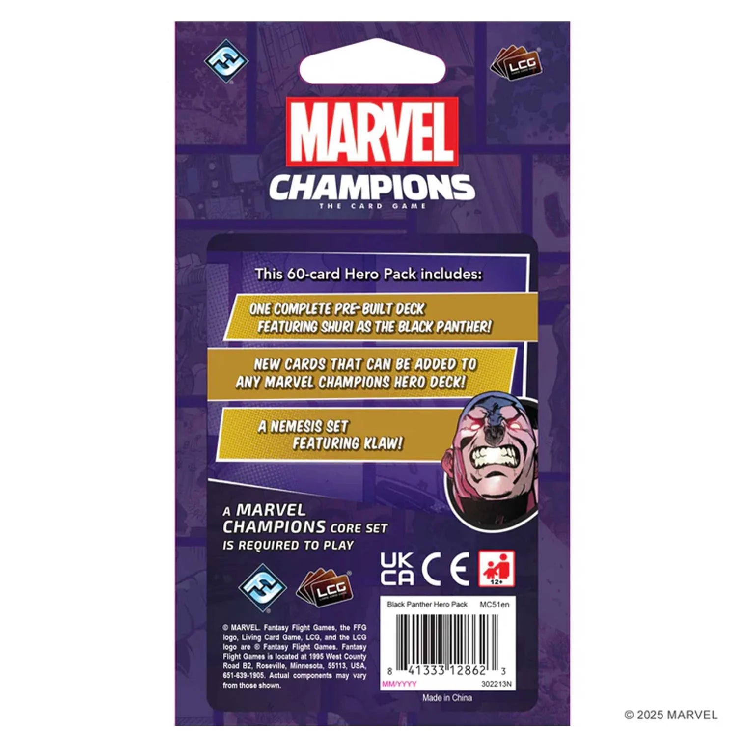 Marvel Champions card game hero pack packaging with Marvel logo and character illustration.