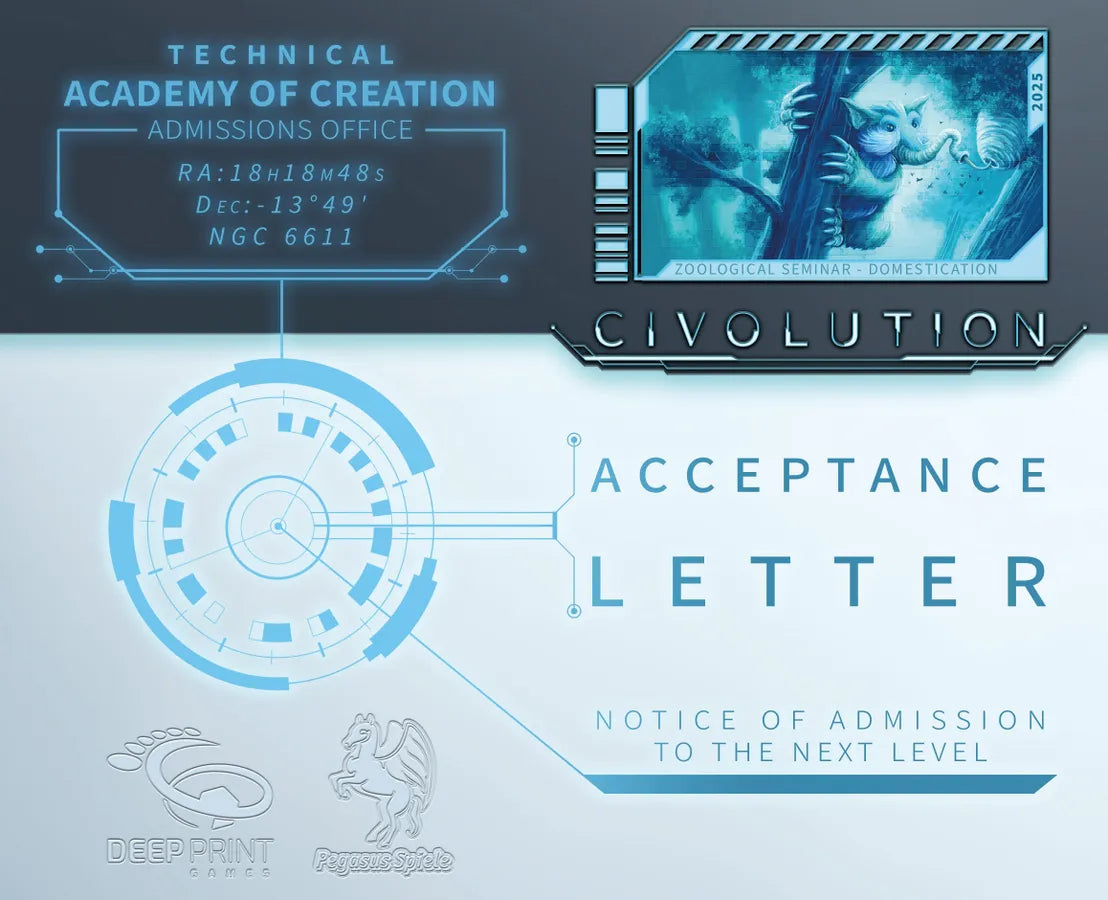 Acceptance letter from the Technical Academy of Creation with futuristic design elements.