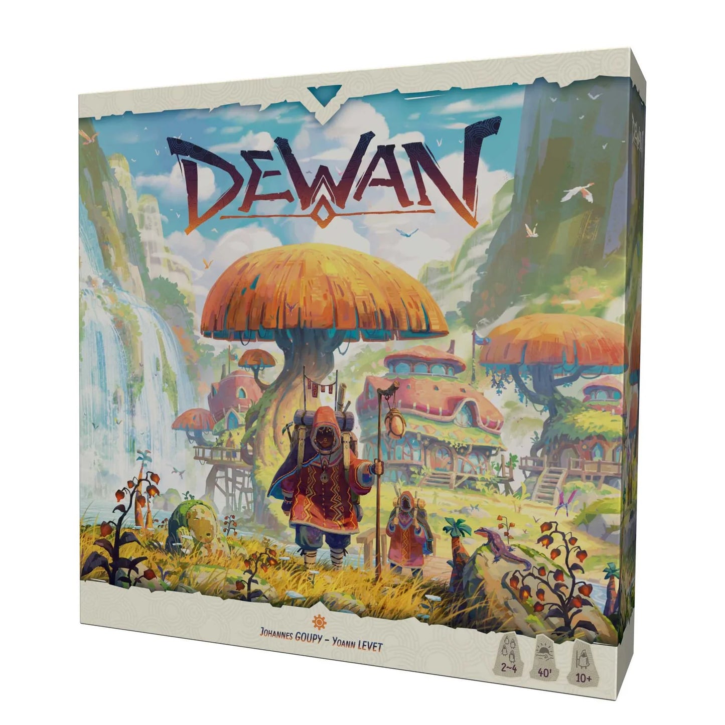 Board game box titled 'Dewan' with colorful illustration on a white background
