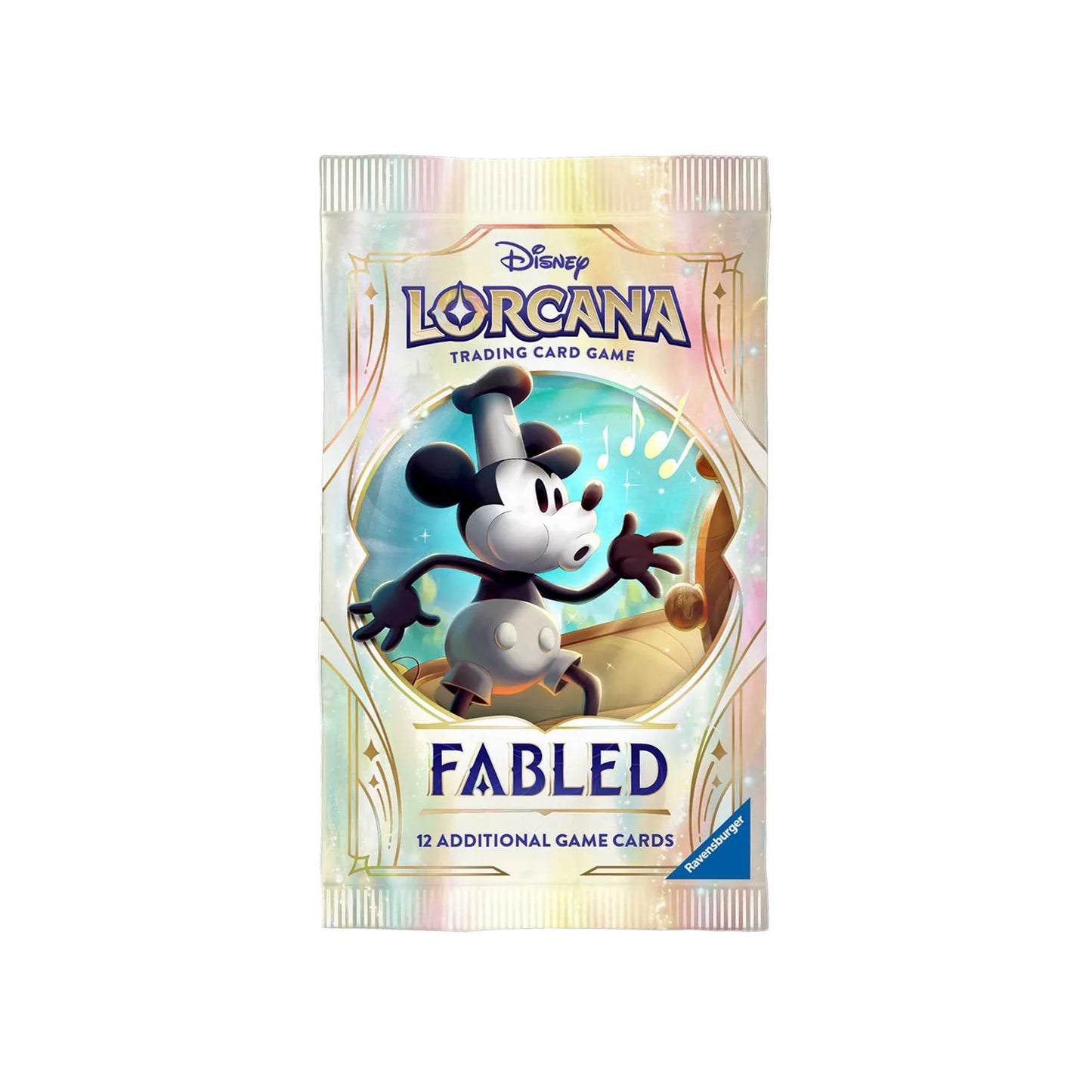 Disney Lorcana trading card game pack with Mickey Mouse on a white background