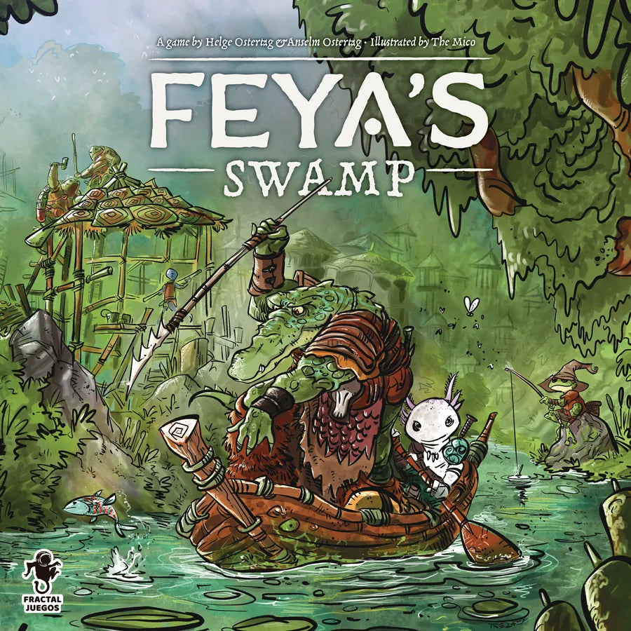Cover of 'Feya's Swamp' board game with characters in a swamp setting.