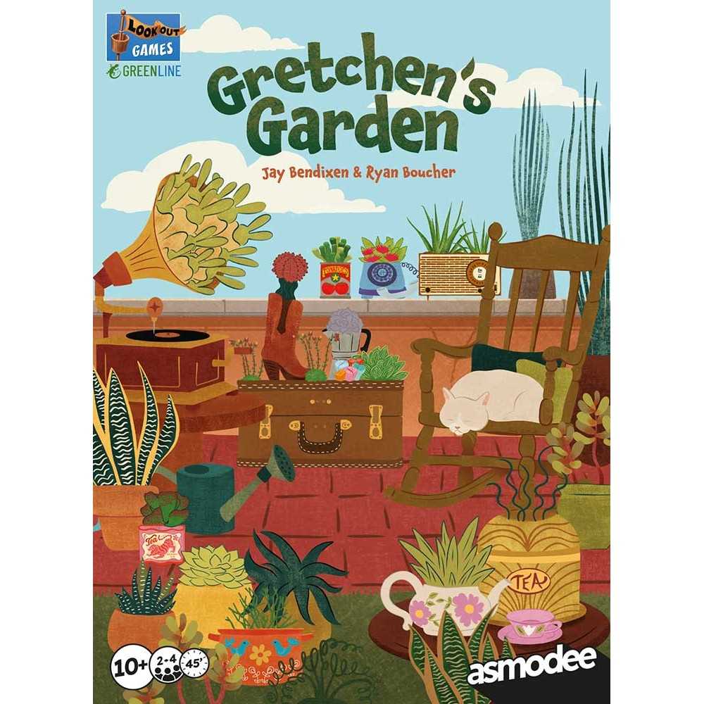 Board game box for 'Gretchen's Garten' by Lookout Games with colorful illustration of a garden scene.