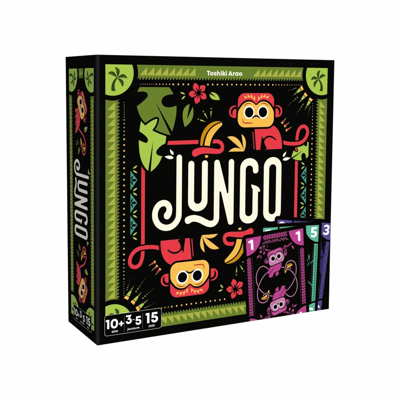 Board game box titled 'Jungo' with colorful graphics on a white background