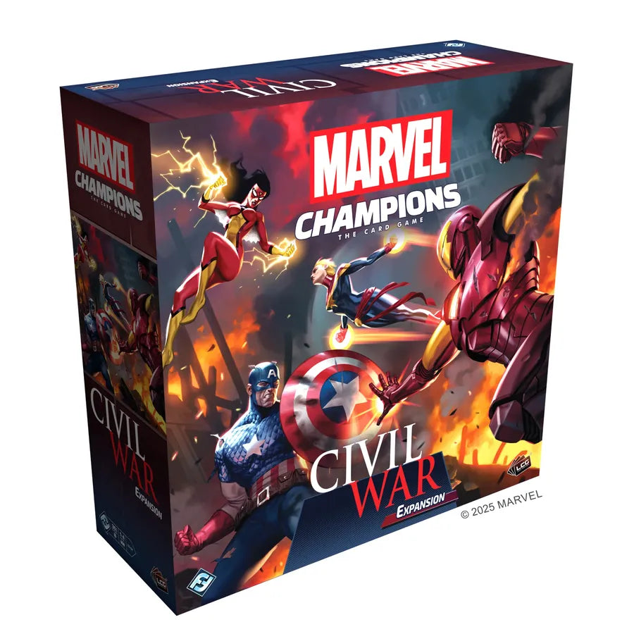 Marvel Champions board game expansion box featuring superhero characters on a white background