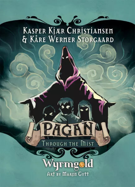 Book cover of 'Pagan Through the Mist' by Kasper Kjær Christiansen and Käre Werner Storgaard with Wyrmgold branding.
