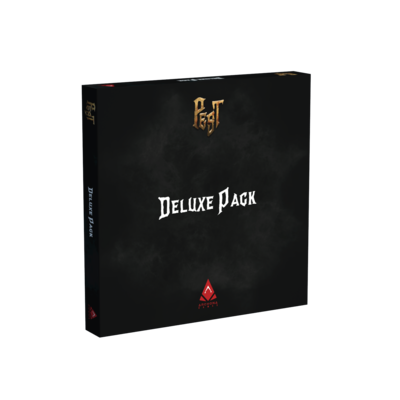 Black box labeled 'Deluxe Pack' with gold and white text on a white background