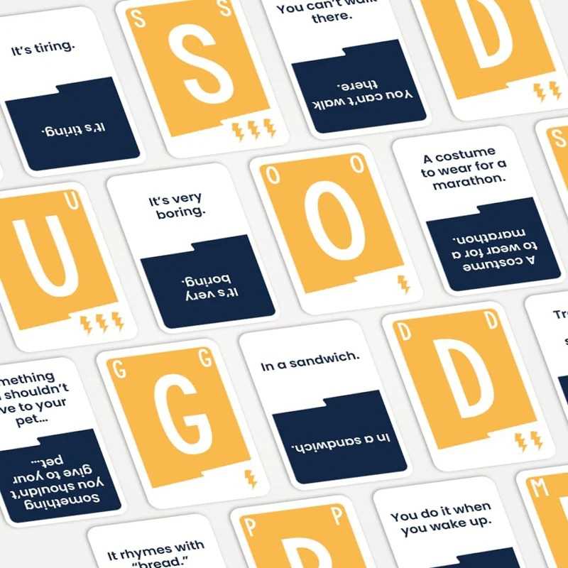 Educational flashcards with letters and short phrases on a white background