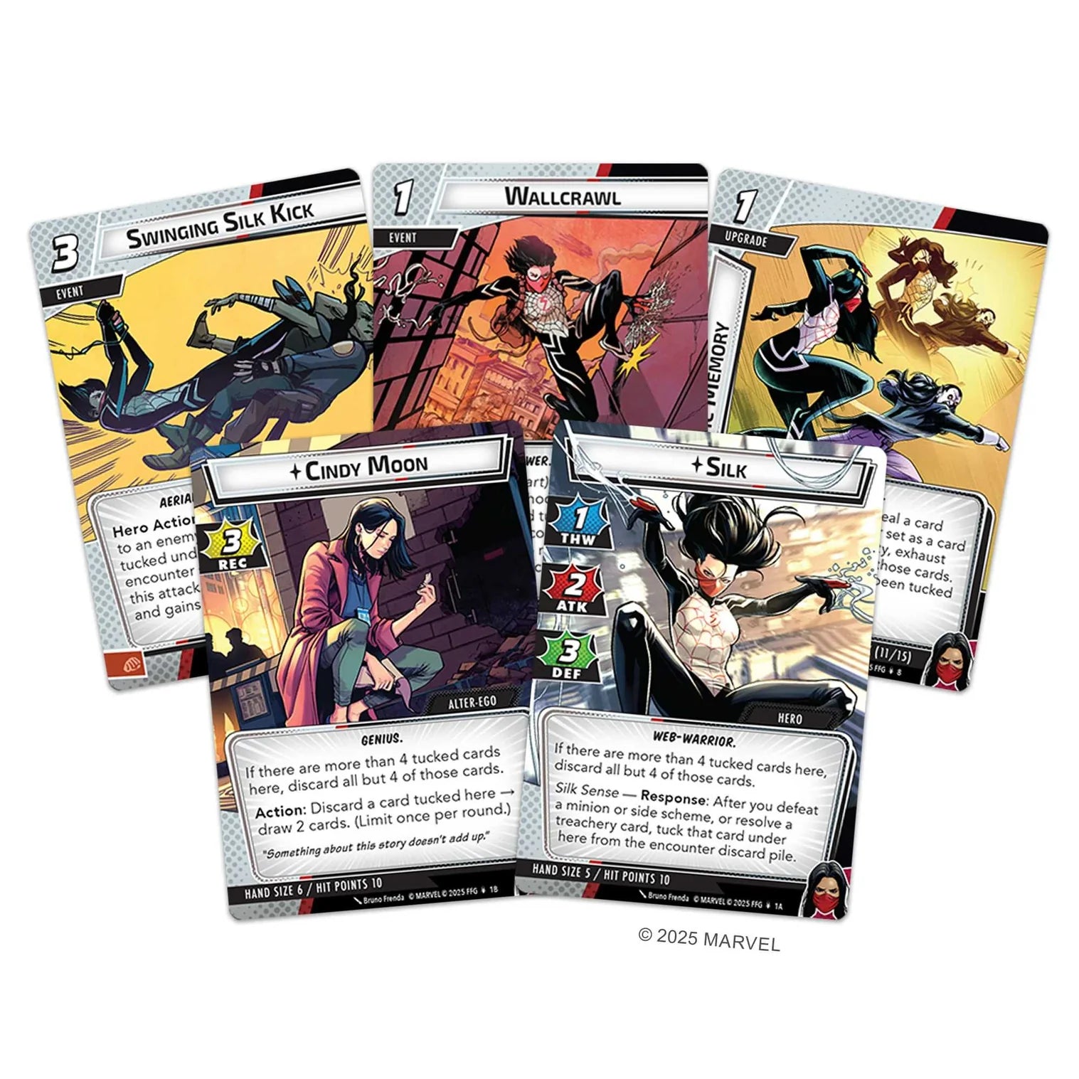 Collection of Marvel superhero trading cards on a white background
