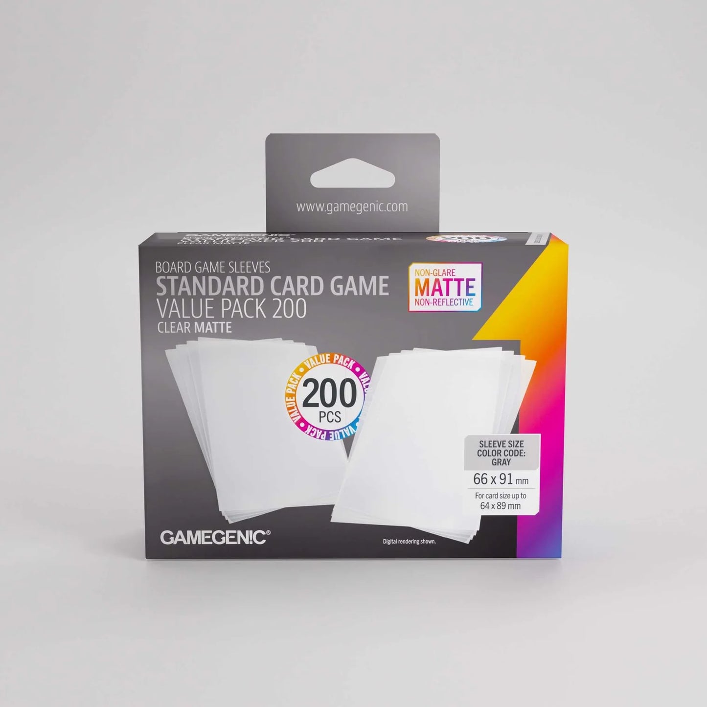 Box of Gamegenic standard card game sleeves on a gray background
