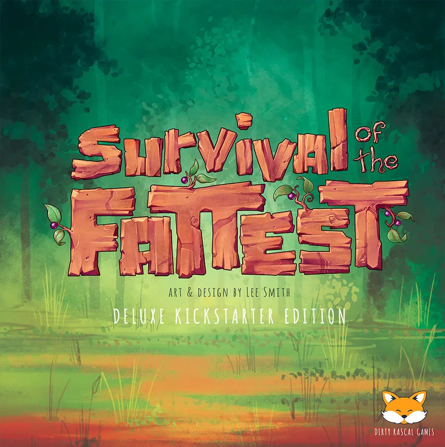 Board game cover titled 'Survival of the Fattest' with a forest background.