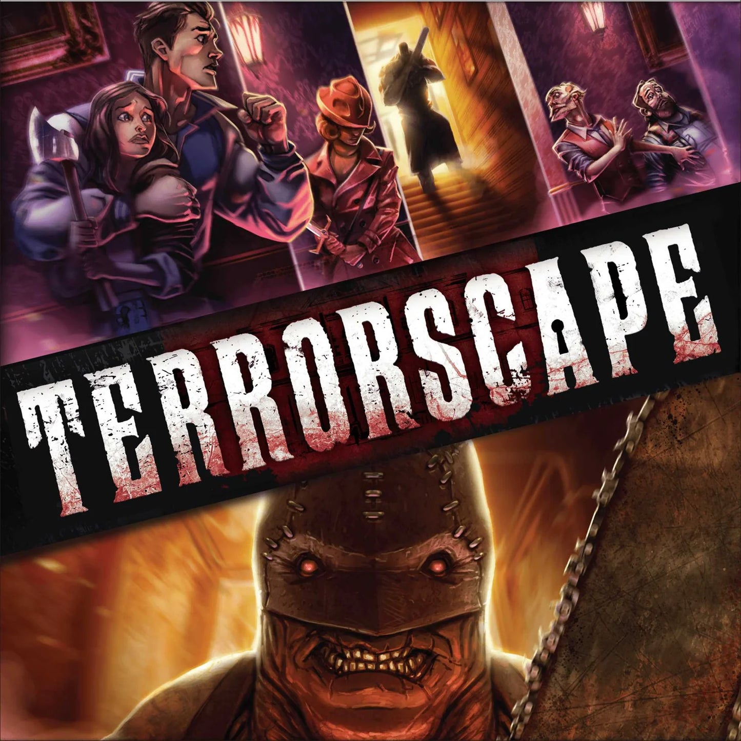 Cover of 'Terrorscape' with characters and a creature, featuring the game's title.