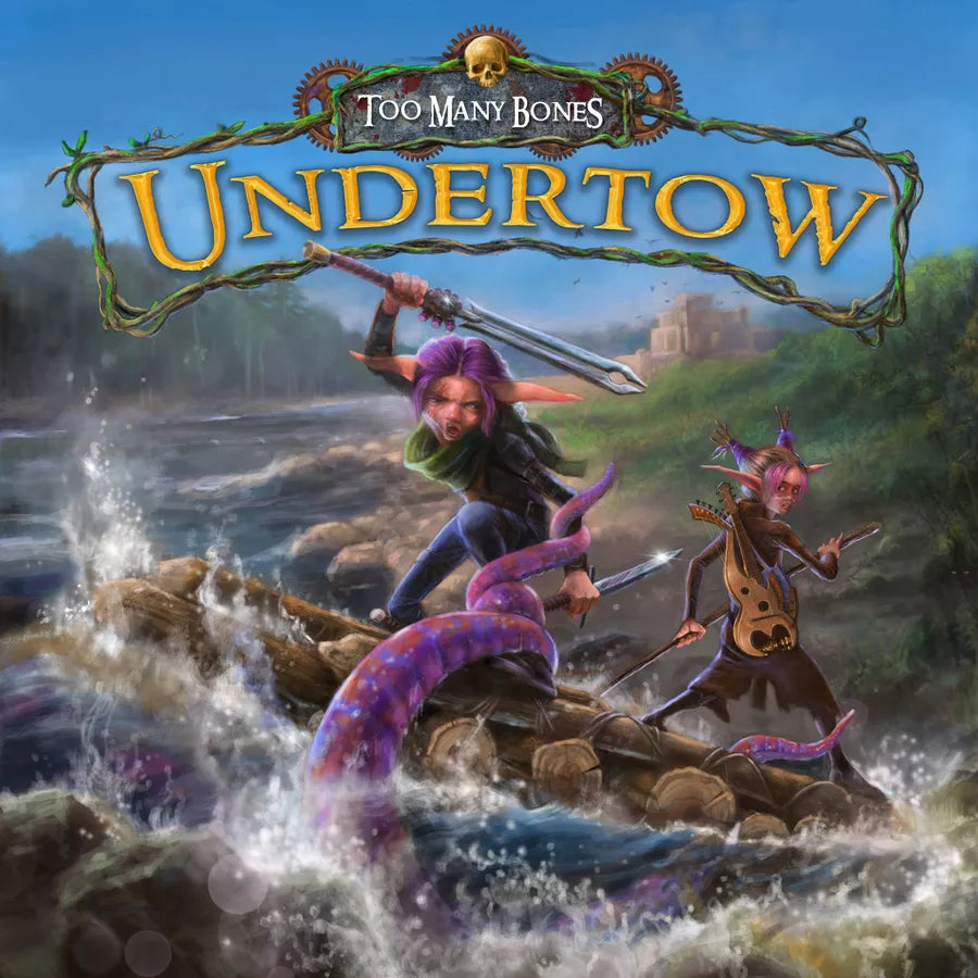 Cover of 'Undertow' by Too Many Bones with fantasy characters in a river scene.