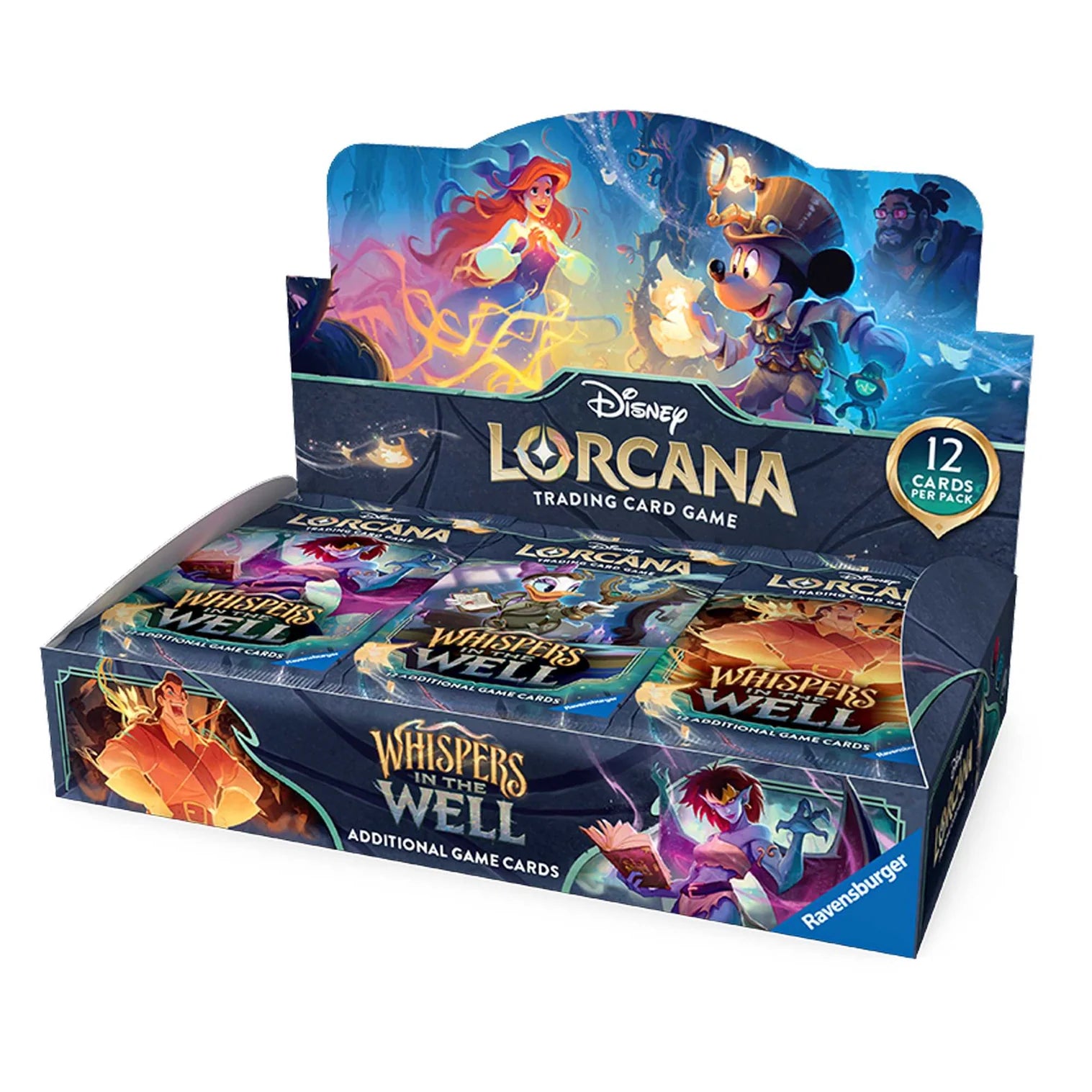 Disney Lorcana trading card game packaging with characters and branding.