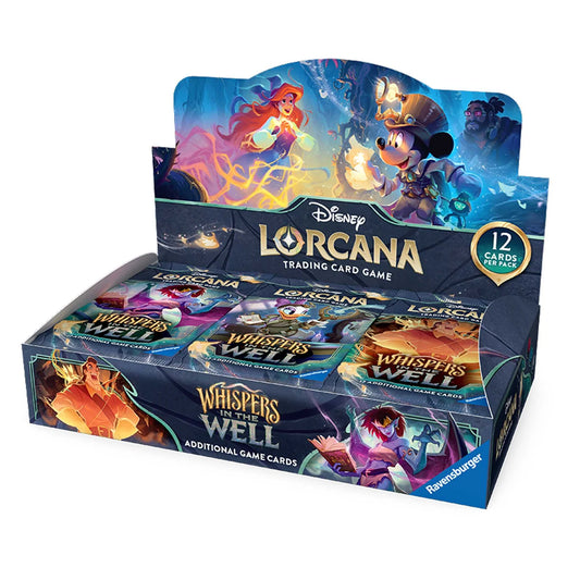 Disney Lorcana trading card game packaging with characters and branding.