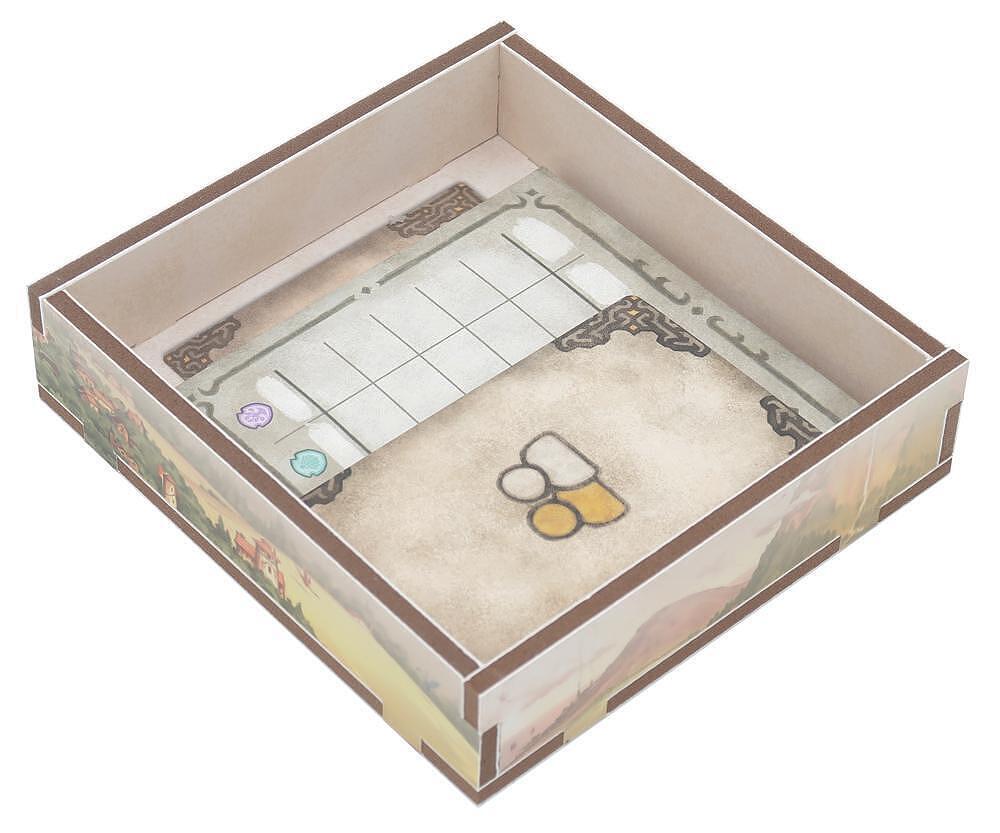 Cardboard box with a game board design on a white background