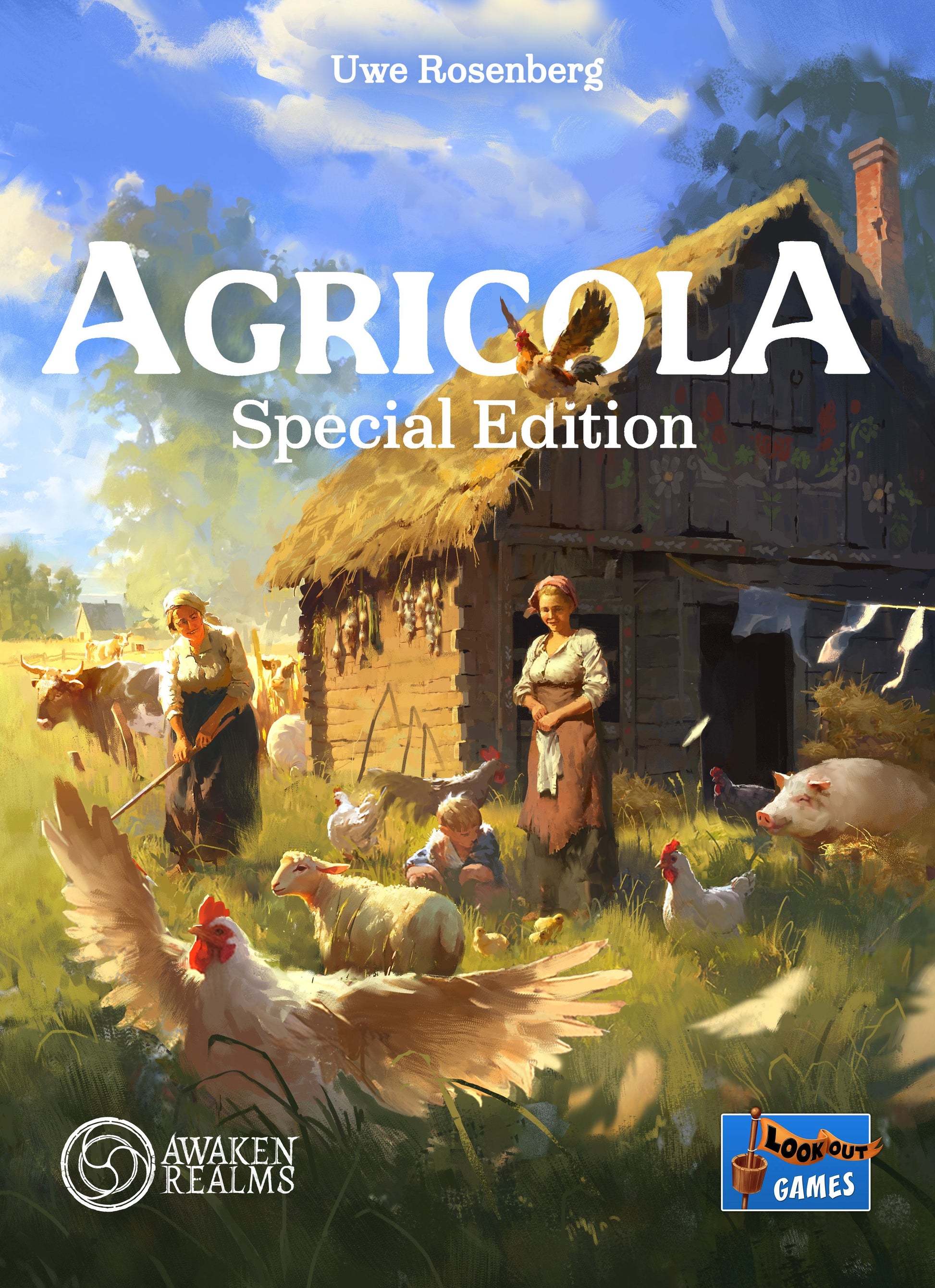Cover of 'Agricola Special Edition' board game with farm scene and characters.