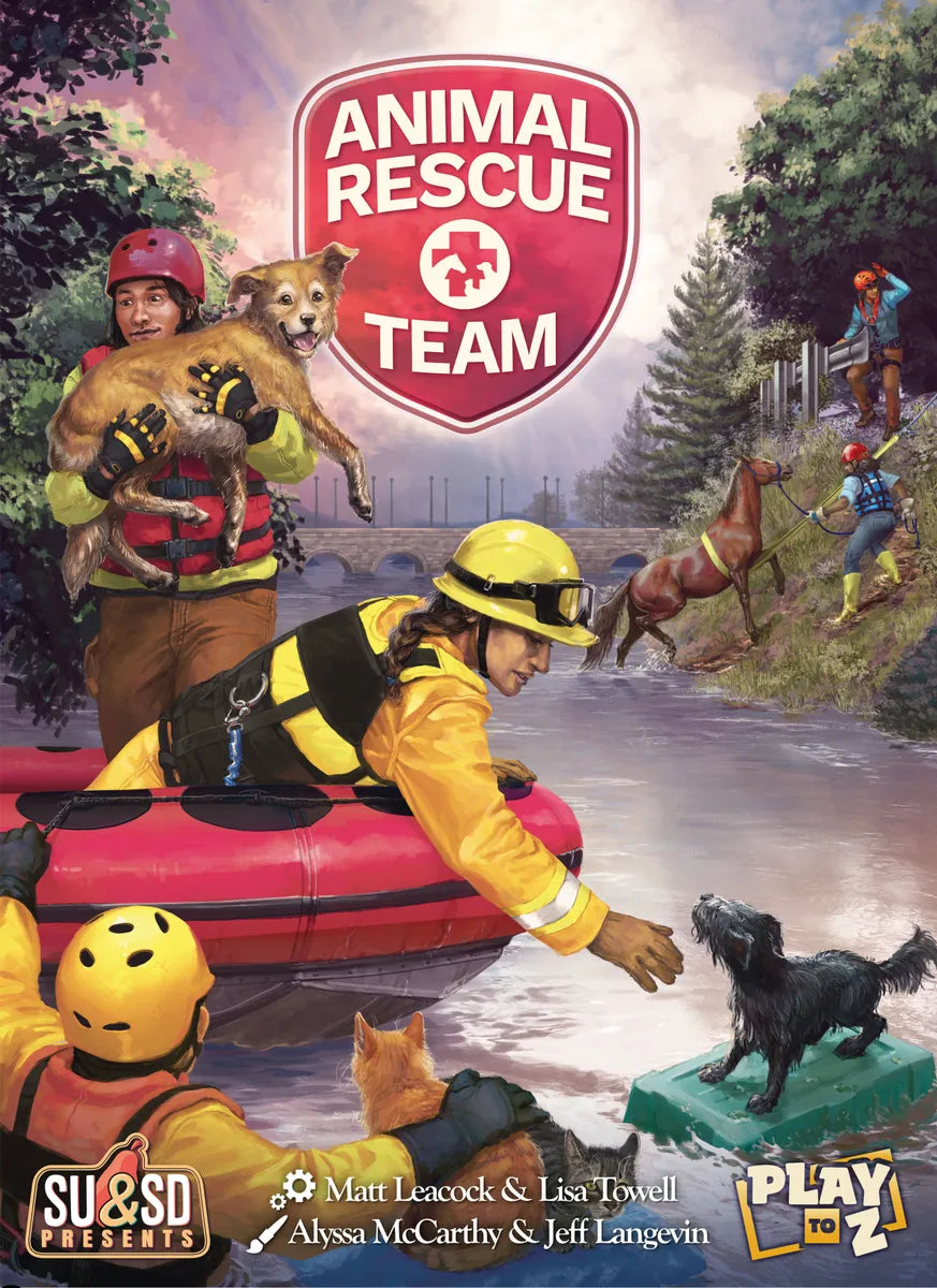 Poster for 'Animal Rescue Team' featuring rescue workers and animals in a natural setting.