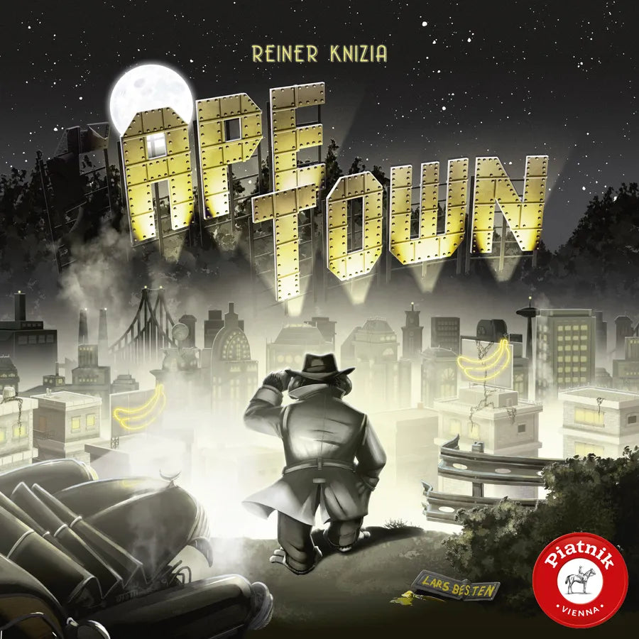 Board game cover titled 'Are Fown' by Reiner Knizia with a cityscape and person in a hat.