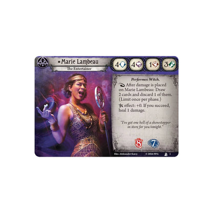 Card featuring a character named Marie Lambeau with game mechanics on a white background