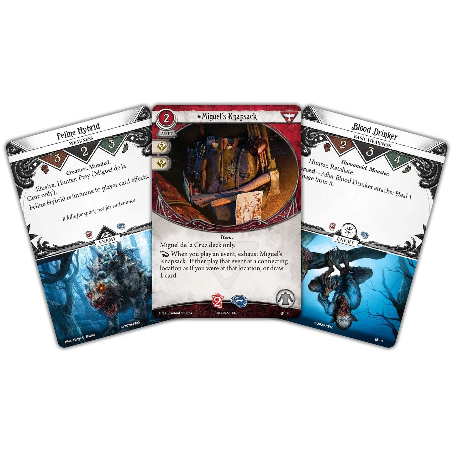 Three game cards displayed on a white background