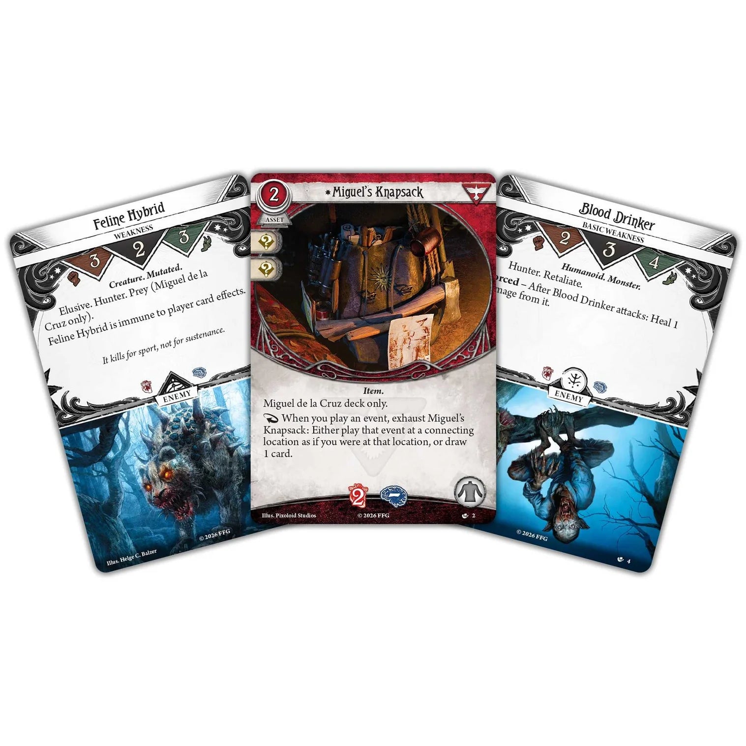 Three game cards displayed on a white background