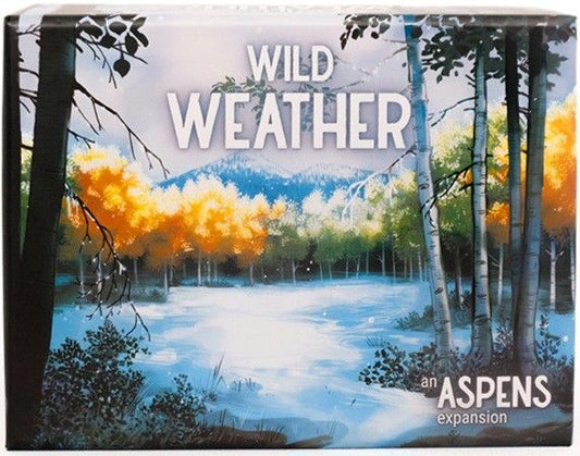 Box for 'Wild Weather' expansion featuring a forest scene with trees and water.
