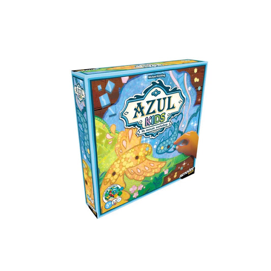 A box for the board game Azul Kids, featuring colorful underwater-themed artwork with a blue title banner and illustrated sea creatures on a plain white background.