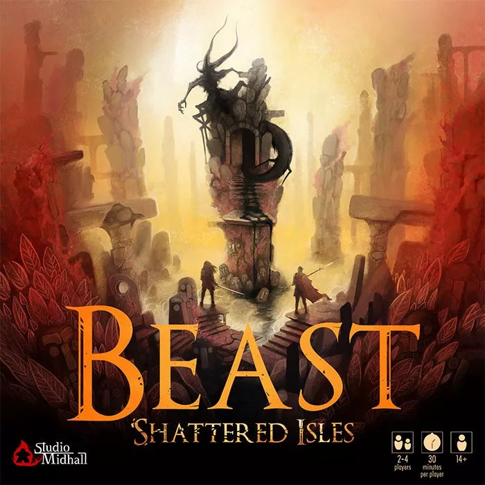 Board game cover of 'Beast: Shattered Isles' with a fantasy theme and title text.