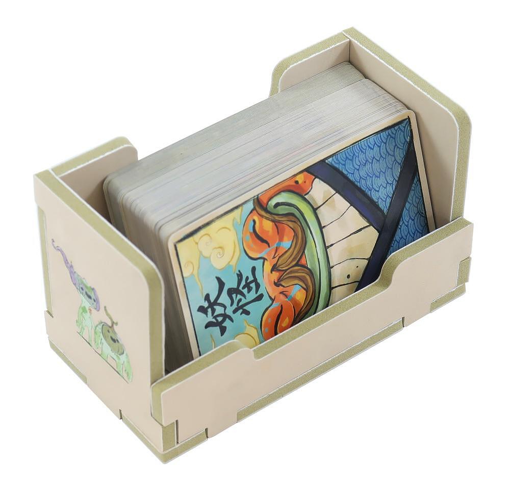 Card holder with colorful cards inside on a white background