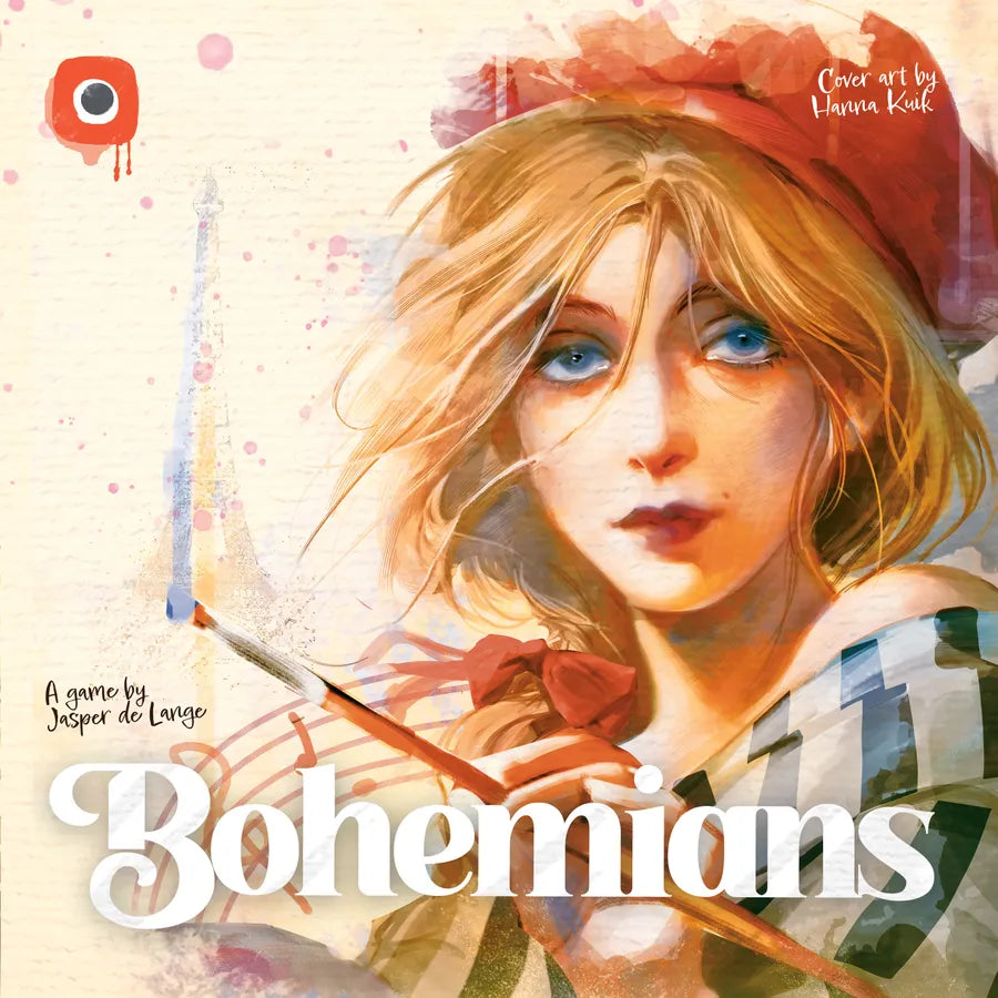 Cover of 'Bohemians' board game with illustration of a woman wearing a red beret.