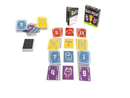 Collection of colorful playing cards with various designs on a white background