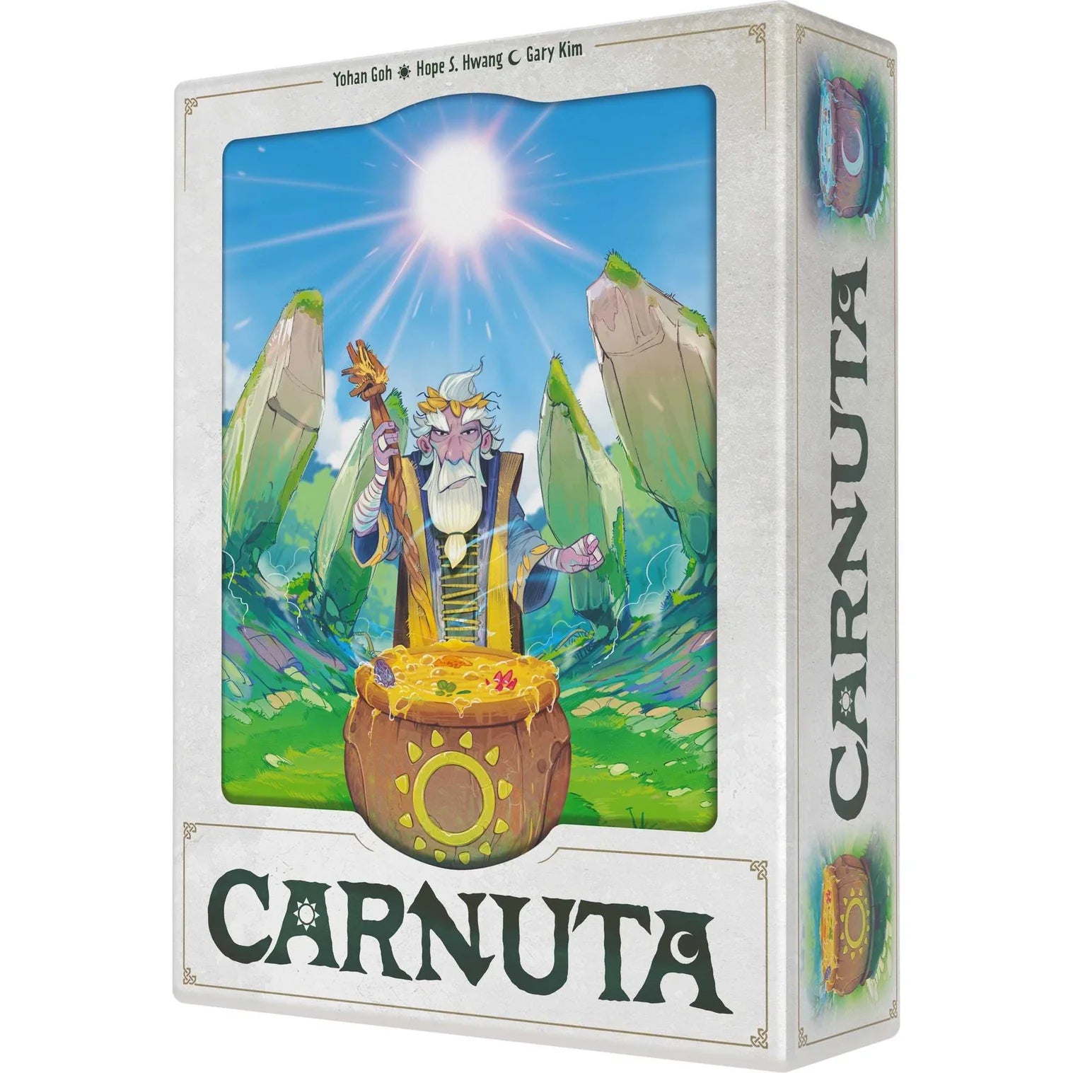 Board game box for 'Carnuta' with a colorful illustration of a character and landscape on a white background.
