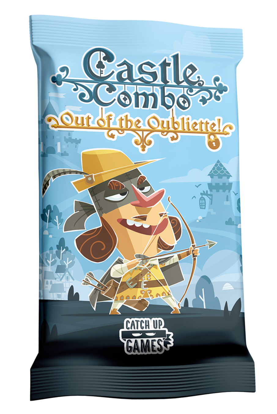 Game packaging for 'Castle Combat: Out of the Oblivion' by Catch Up Games with a character holding a bow and arrow.