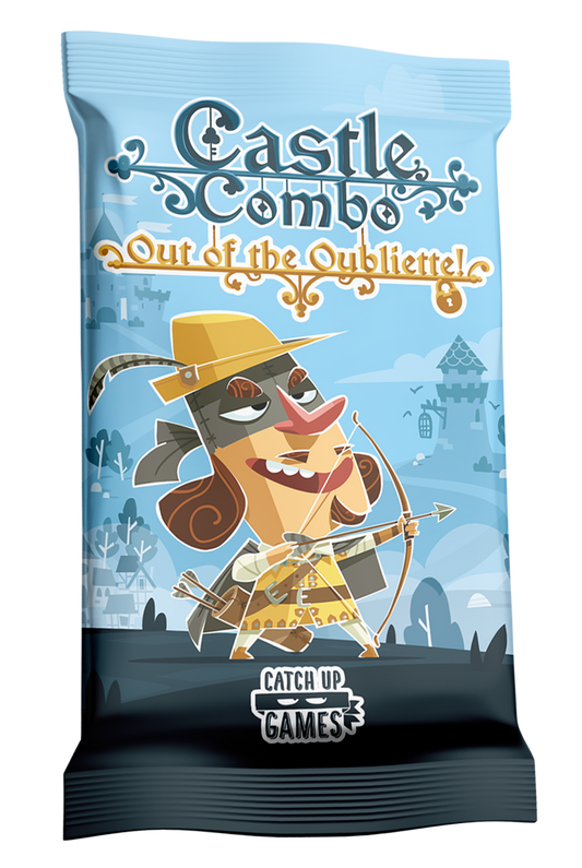 Game packaging for 'Castle Combat: Out of the Oblivion' by Catch Up Games with a character holding a bow and arrow.