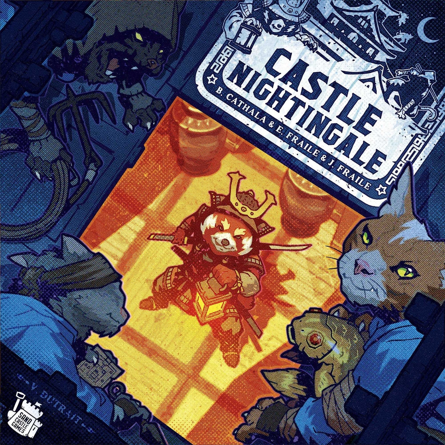 Cover of 'Castle Nightingale' with characters around a fireplace