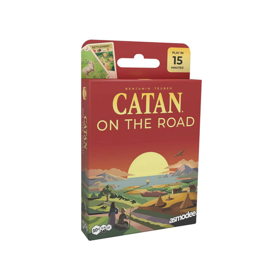 Catan On The Road game box with sunset design and 'asmodee' branding