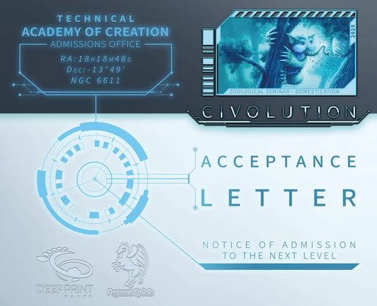 Acceptance letter from the Technical Academy of Creation with futuristic design elements.