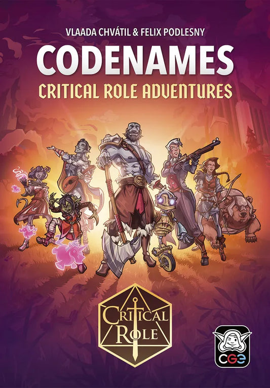 Cover of 'Codenames: Critical Role Adventures' with illustrated characters and Critical Role logo.