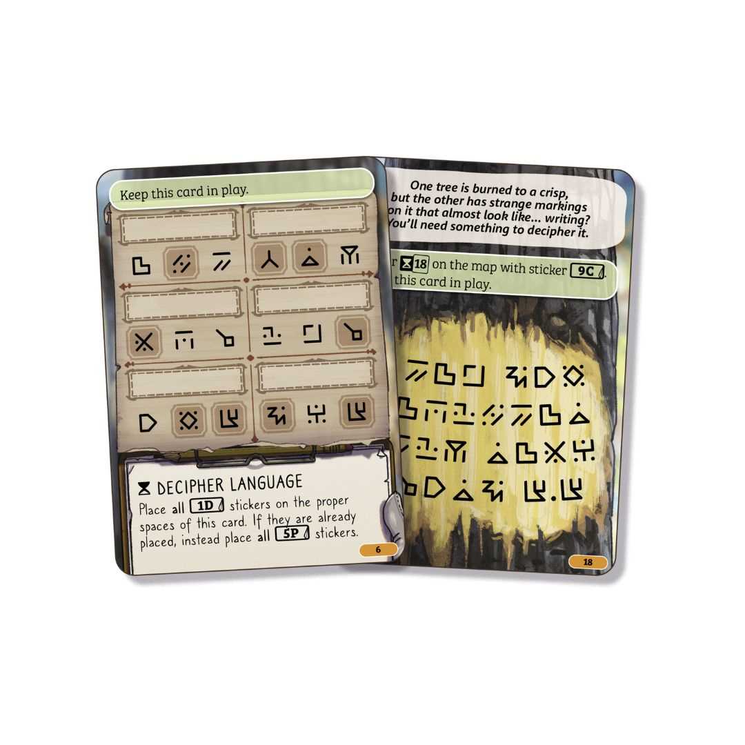 Card with symbols and text on a white background