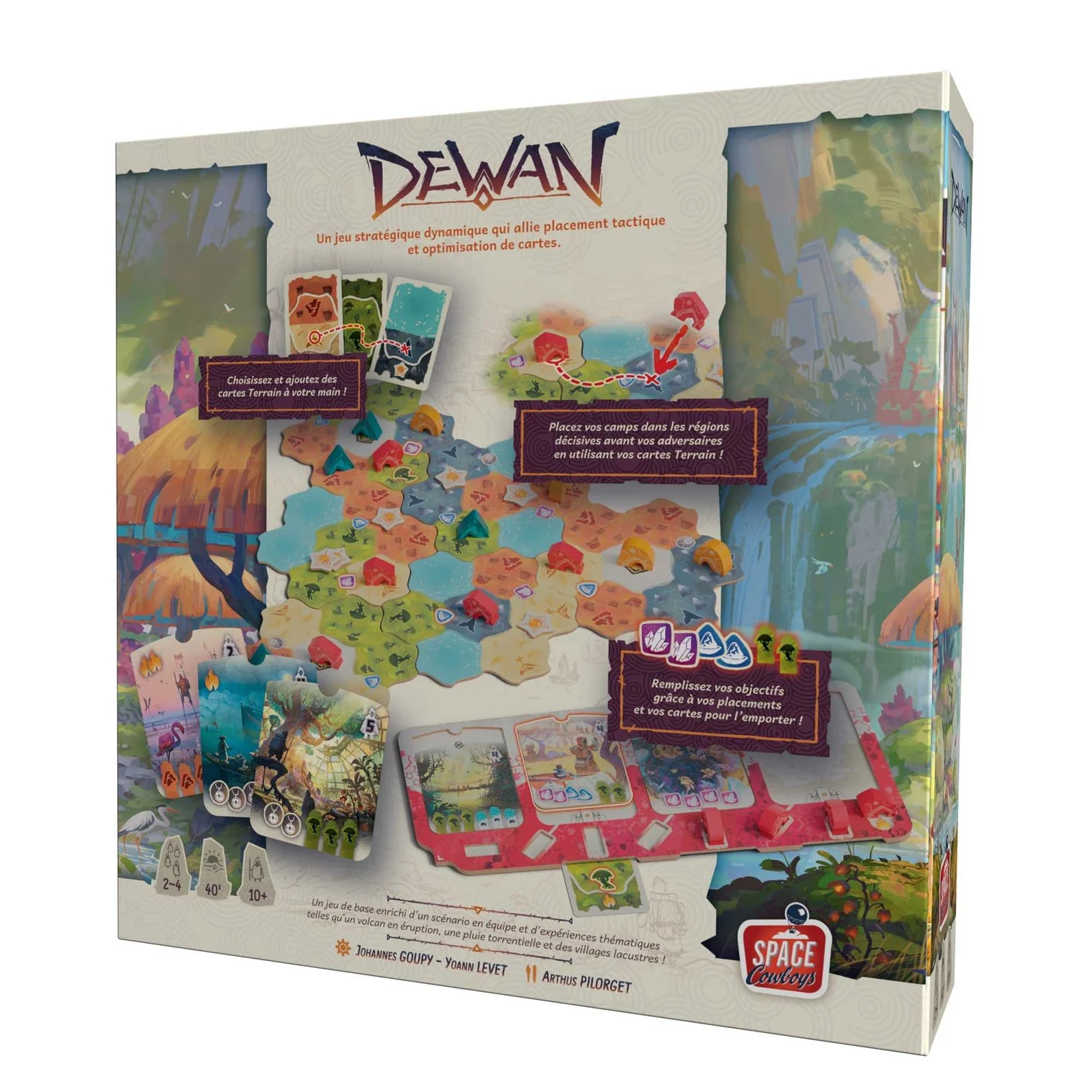 Board game box with colorful graphics and text, featuring the brand 'Dewan'.