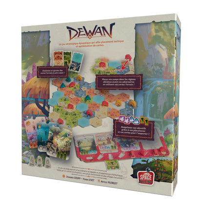 Board game box with colorful graphics and text, featuring the brand 'Dewan'.
