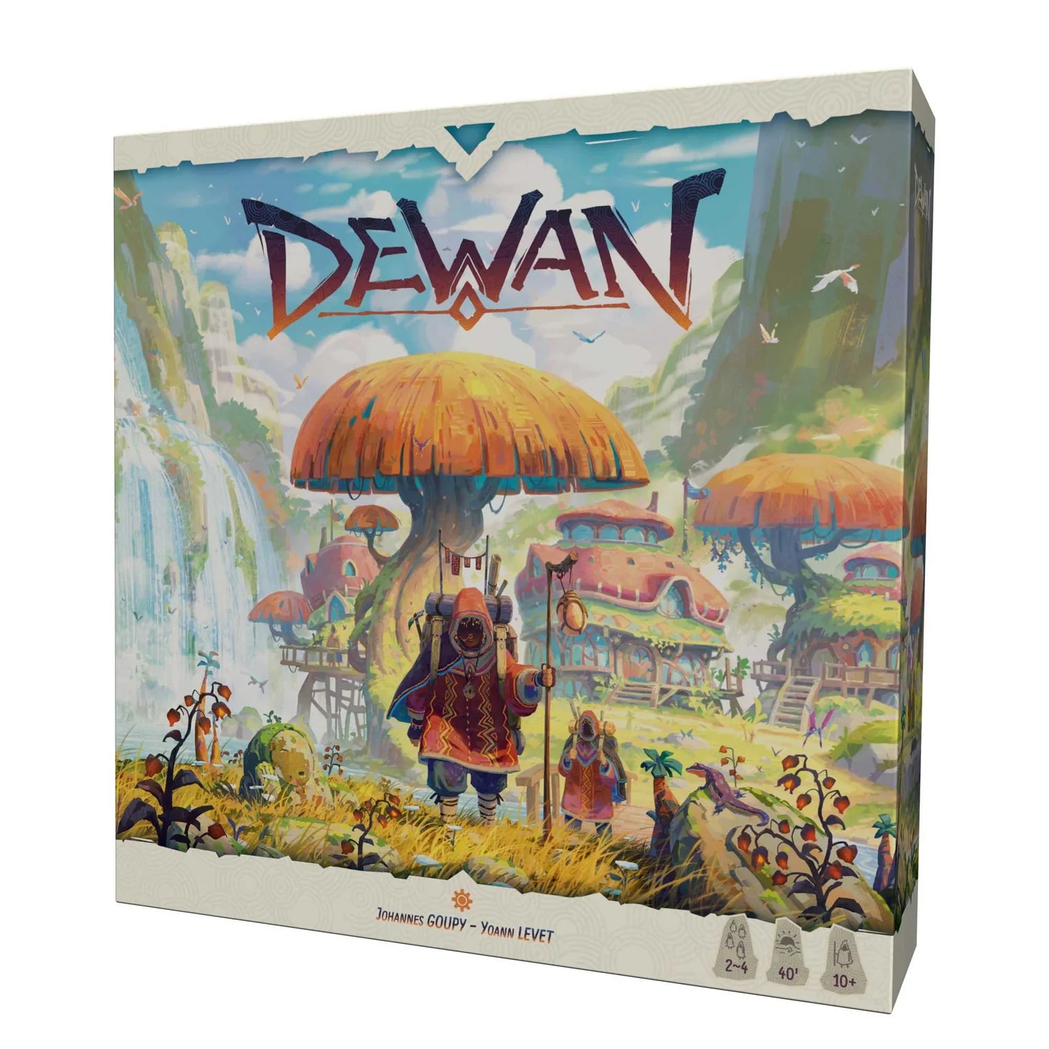 Board game box titled 'Dewan' with colorful illustration on a white background