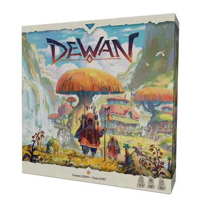 Board game box titled 'Dewan' with colorful illustration on a white background