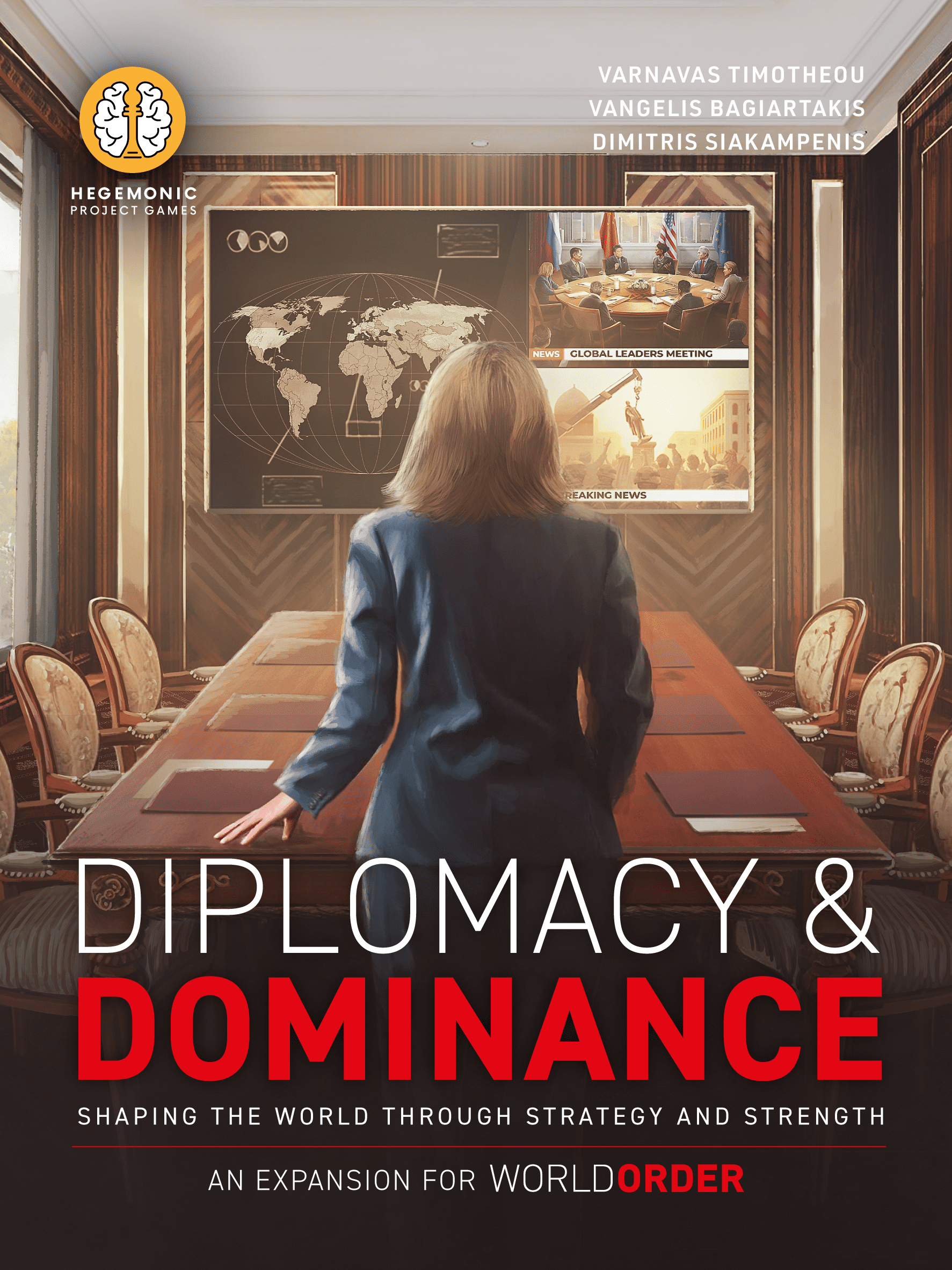 Book cover of 'Diplomacy & Dominance' with a woman in a conference room.