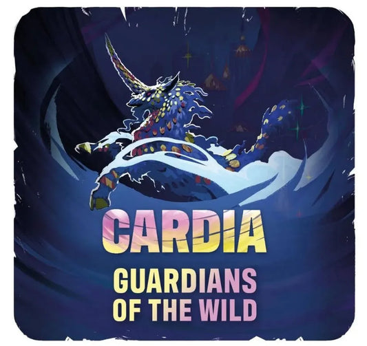 Square cover art for the game Cardia: Guardians of the Wild, featuring a stylized blue dragon leaping over white water on a dark navy background with the title text below.